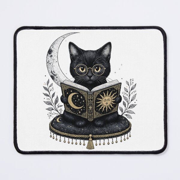 Item preview, Black Cat with Glasses Reading — Cute Book Lover Cat designed and sold by digital.stickerperso.com.