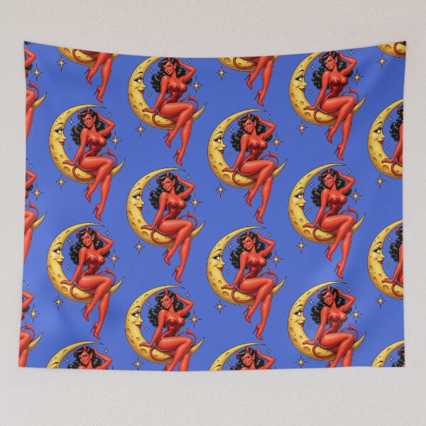 Item preview, Devil Girl on the Moon – Retro Pin-Up designed and sold by PIXEL POP DESIGNS - Beyond the Norm!.