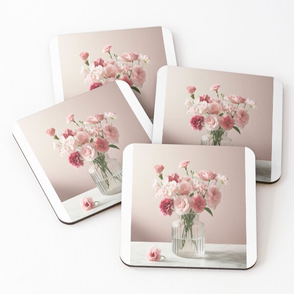 Item preview, Pink Flower Bouquet in Glass Vase, Romantic Pastel Floral Still Life designed and sold by NarjaShop.