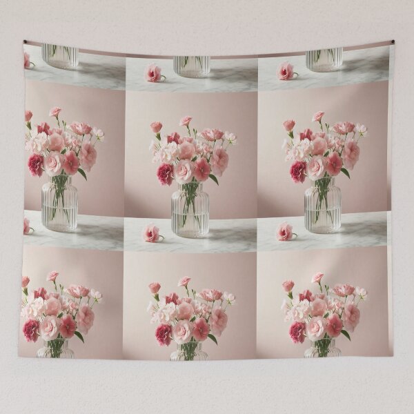 Item preview, Pink Flower Bouquet in Glass Vase, Romantic Pastel Floral Still Life designed and sold by NarjaShop.