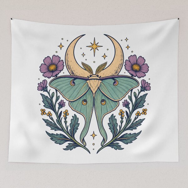 Item preview, Celestial Luna Moth and Cosmic Floral Garland Illustration designed and sold by The boys.