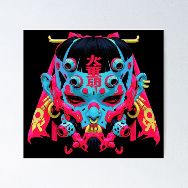 Item preview, Neon Japanese Oni Demon Mask designed and sold by folskullyz.