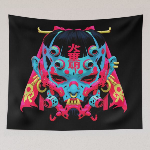 Item preview, Neon Japanese Oni Demon Mask designed and sold by folskullyz.