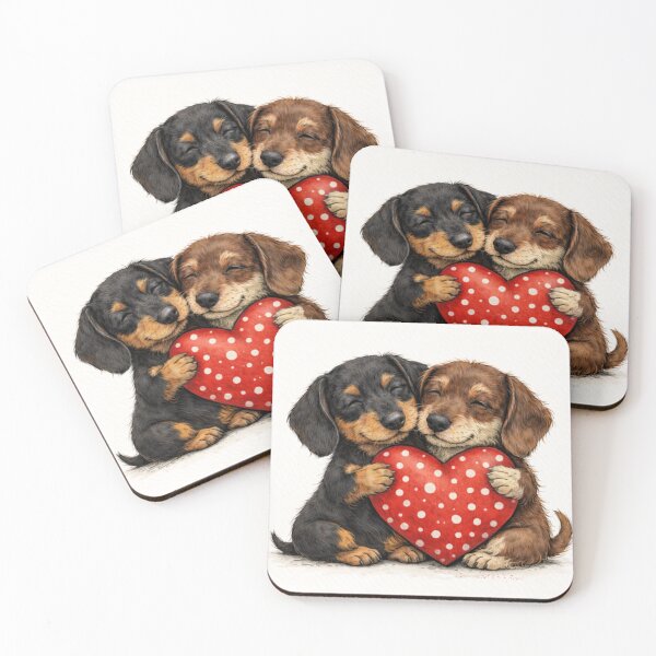 Item preview, Two Cute Dachshunds Sharing Heart – Valentine’s Day Love Illustration designed and sold by Darlin8888.