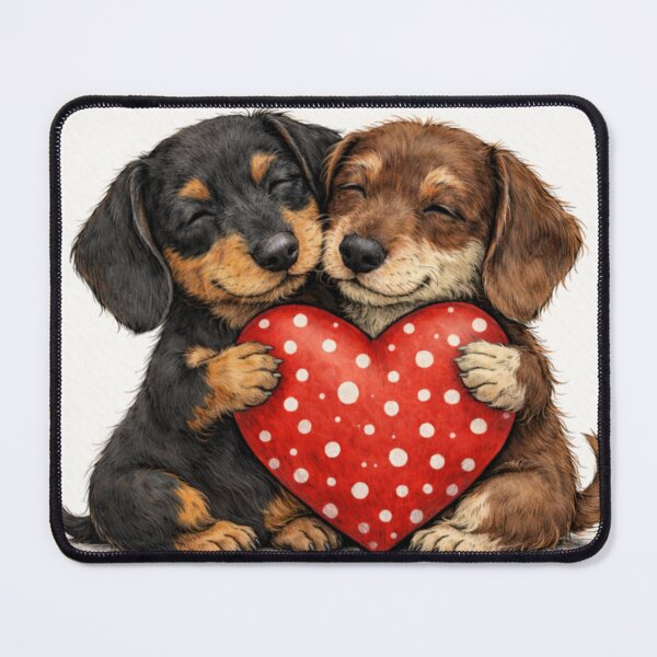 Item preview, Two Cute Dachshunds Sharing Heart – Valentine’s Day Love Illustration designed and sold by Darlin8888.