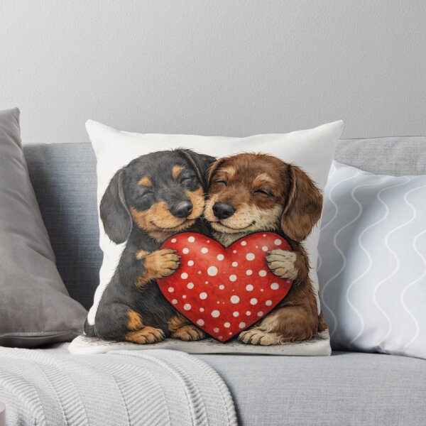Item preview, Two Cute Dachshunds Sharing Heart – Valentine’s Day Love Illustration designed and sold by Darlin8888.