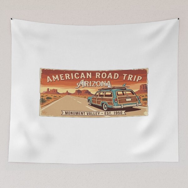 Item preview, Monument Valley Woody Wagon Arizona Road Trip Vintage Art designed and sold by Normandy Road Heritage™ - Vintage Garage Art.