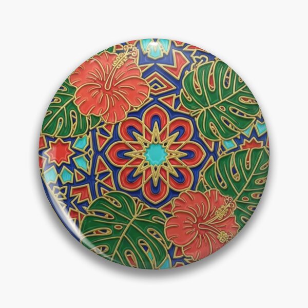 Item preview, Geometric Tropical Mosaic Pin - Botanical Diamond Badge Art designed and sold by Dzblack.