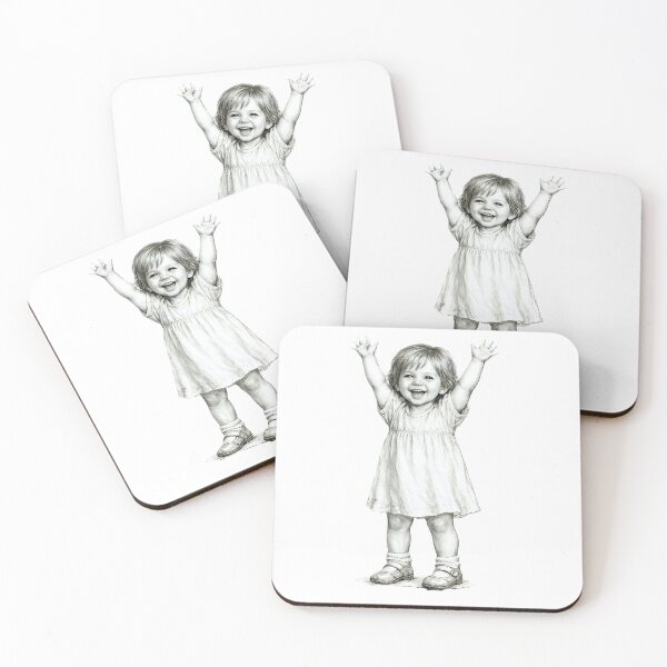 Item preview, Vintage Sketch Happy Little Girl Art designed and sold by AmirArtisanVibe.