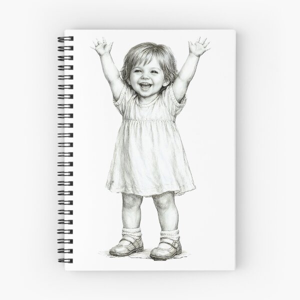 Item preview, Vintage Sketch Happy Little Girl Art designed and sold by AmirArtisanVibe.
