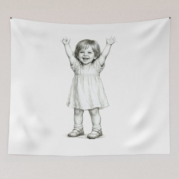 Item preview, Vintage Sketch Happy Little Girl Art designed and sold by AmirArtisanVibe.