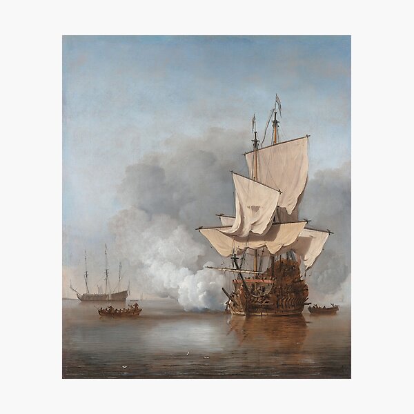 Man-Of-War Firing A Cannon Shot Photographic Print