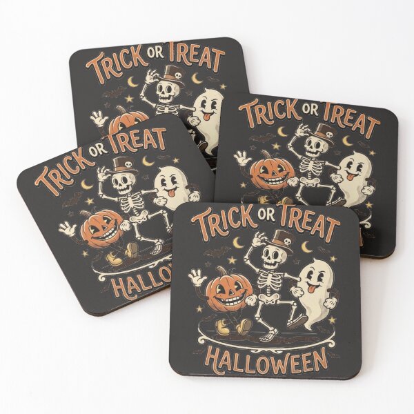 Item preview, Retro Trick or Treat Halloween Dancing Skeleton Ghost Pumpkin designed and sold by Tamarout.