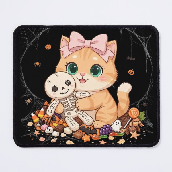 Item preview, Cute Halloween Skeleton Doll Cat Candy Corn designed and sold by Moody Vibes Studio.