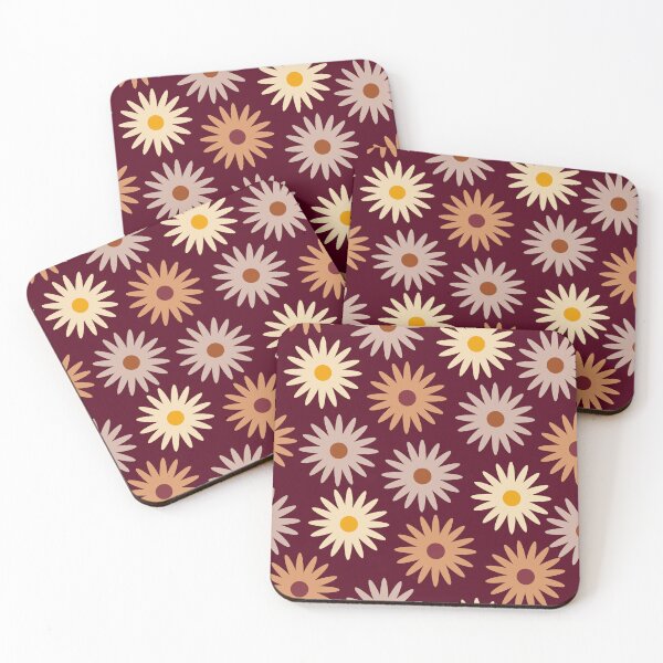 Item preview, Retro Floral Daisies in Warm Earth Tone Burgundy designed and sold by MiaBellaGirl.