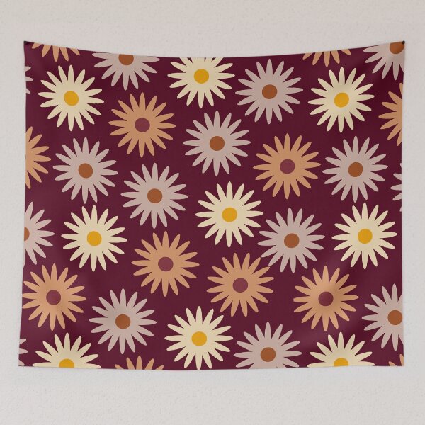 Item preview, Retro Floral Daisies in Warm Earth Tone Burgundy designed and sold by MiaBellaGirl.