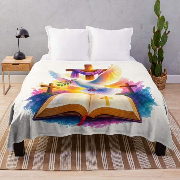 Item preview, Dove of Faith Three Crosses & Bible Christian Watercolor Design designed and sold by Rosie's Wildflower Boutique.