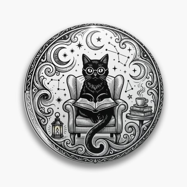 Item preview, Black Cat with Glasses Reading — Cute Book Lover Cat designed and sold by digital.stickerperso.com.