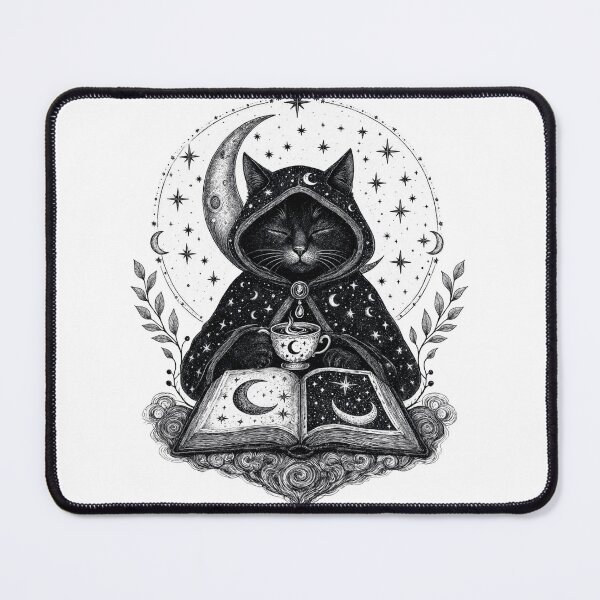 Item preview, Black Cat with Tea and Open Novel — Cozy Reading Cat designed and sold by digital.stickerperso.com.