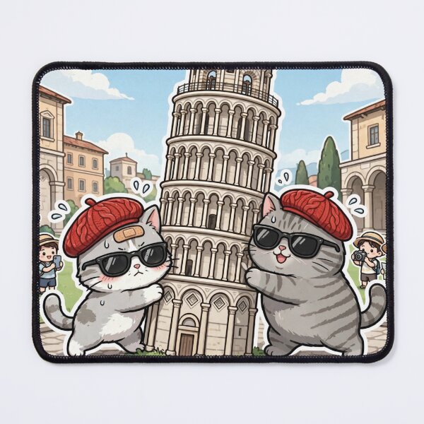 Item preview, Leaning Tower of Pisa - Freda and Junior Funny Italy Cats designed and sold by MAISON SYLVIE.