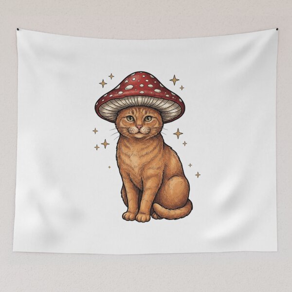 Item preview, Vintage Cat with Red Mushroom  designed and sold by SOUFIANE1991.
