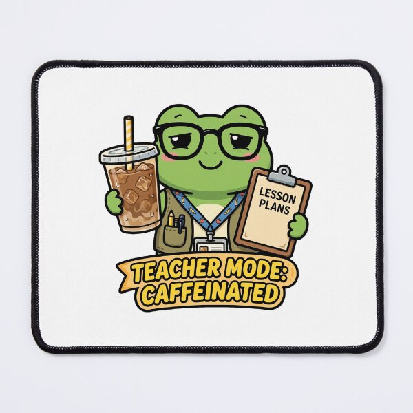 Item preview, Teacher Mode Caffeinated - Funny Frog Teacher Iced Coffee Lesson Plans designed and sold by FBA.