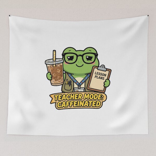 Item preview, Teacher Mode Caffeinated - Funny Frog Teacher Iced Coffee Lesson Plans designed and sold by FBA.