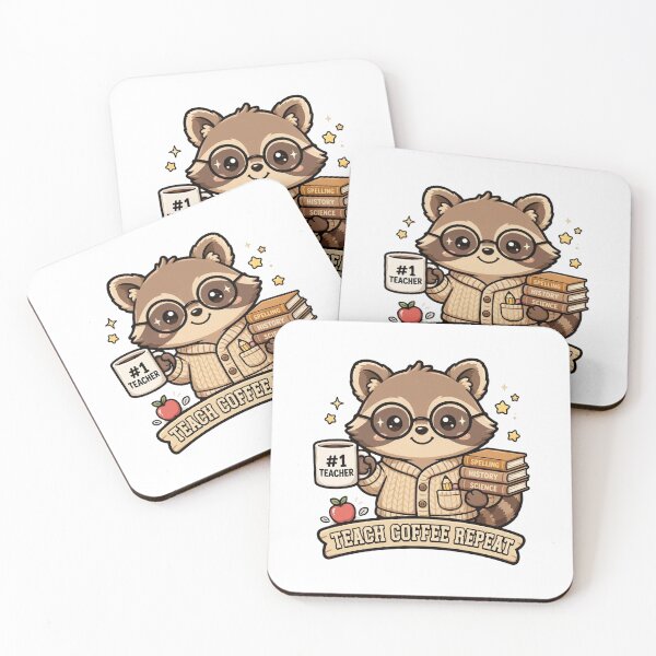 Item preview, Teach Coffee Repeat - Cute Raccoon Teacher Coffee Lover designed and sold by FBA.
