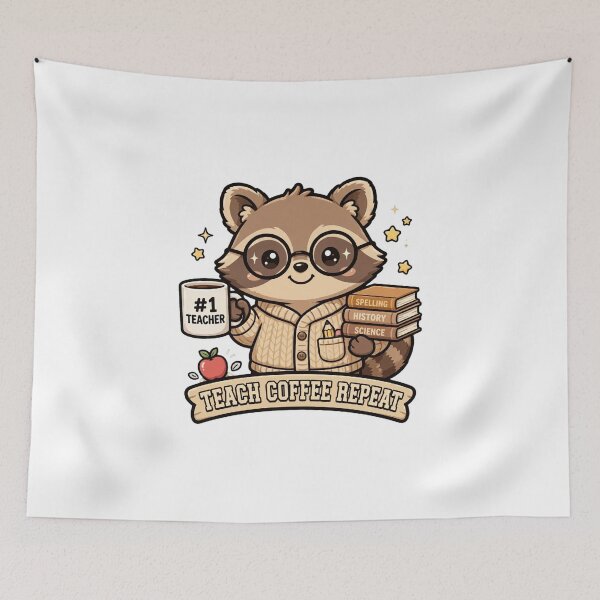 Item preview, Teach Coffee Repeat - Cute Raccoon Teacher Coffee Lover designed and sold by FBA.