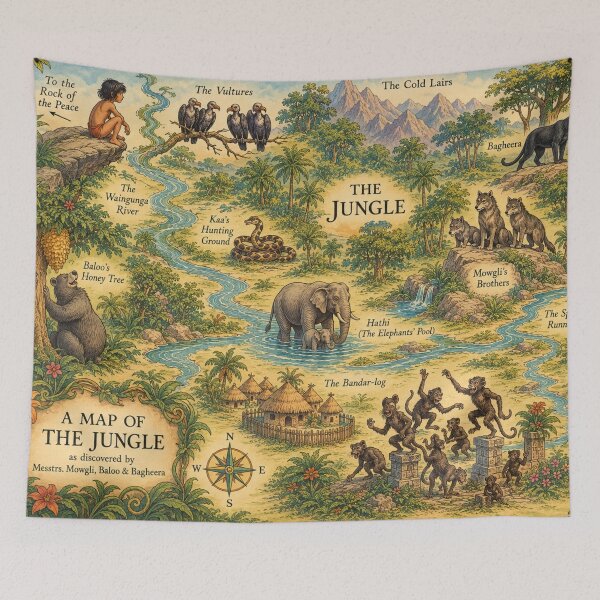 Item preview, Jungle Book Map, Vintage Storybook Wall Art, Literary Nursery Decor for Kids designed and sold by RickE.