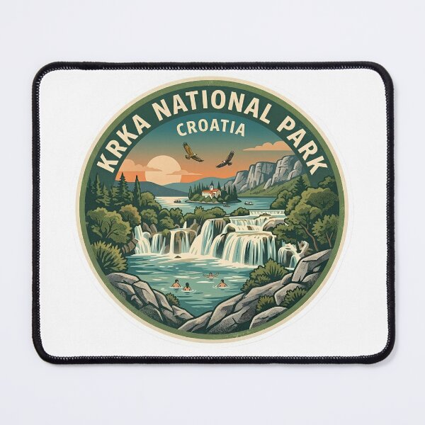 Item preview, Krka National Park Croatia Vintage Waterfall Travel Badge designed and sold by LittleArij.
