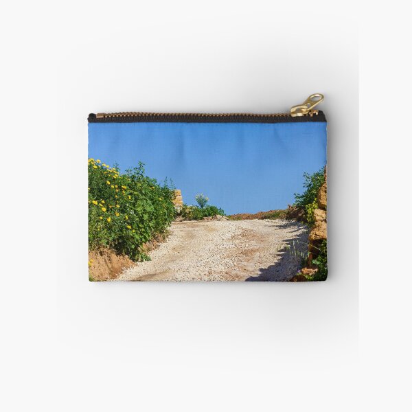 Item preview, Sunny Rural Gravel Road Lined With Yellow Wildflowers And Stone Walls Under Clear Blue Sky designed and sold by Nmallia.