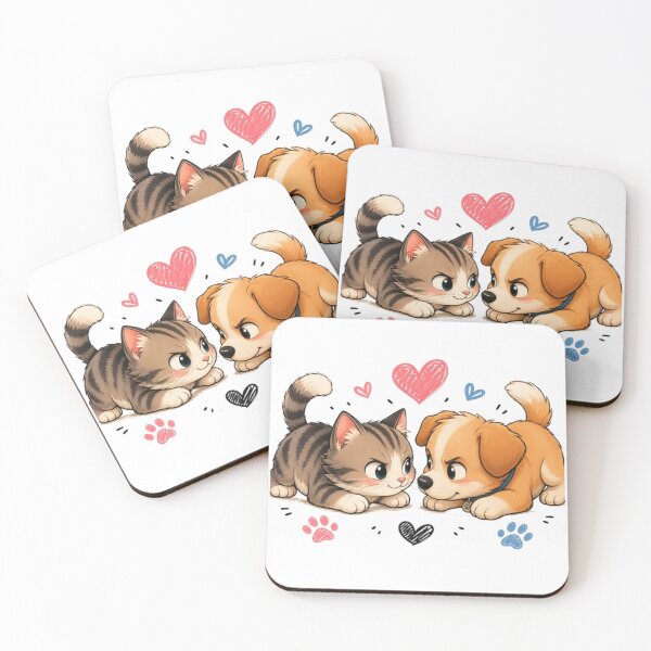 Item preview, Playful Kitten vs Puppy- Cute Cat & Dog Rivals Kawaii Art designed and sold by ToonyTeez.