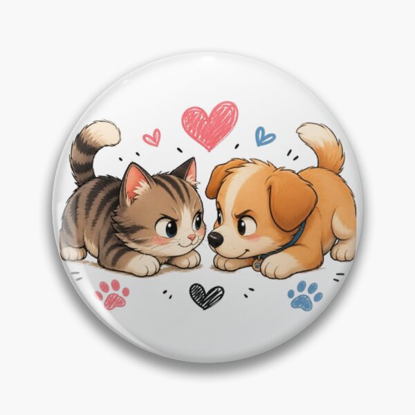 Item preview, Playful Kitten vs Puppy- Cute Cat & Dog Rivals Kawaii Art designed and sold by ToonyTeez.