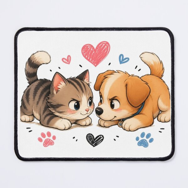 Item preview, Playful Kitten vs Puppy- Cute Cat & Dog Rivals Kawaii Art designed and sold by ToonyTeez.