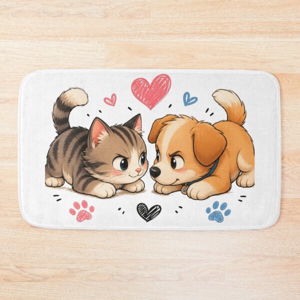 Item preview, Playful Kitten vs Puppy- Cute Cat & Dog Rivals Kawaii Art designed and sold by ToonyTeez.