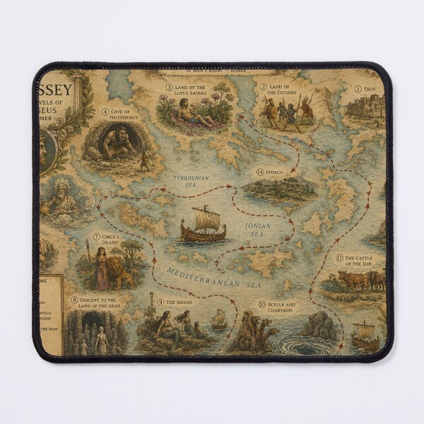 Item preview, Odyssey Map, Vintage Greek Mythology Art, Odysseus Journey Poster, Book Lovers designed and sold by RickE.
