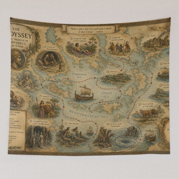 Item preview, Odyssey Map, Vintage Greek Mythology Art, Odysseus Journey Poster, Book Lovers designed and sold by RickE.