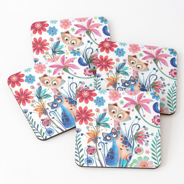 Item preview, Whimsical Cats in a Colorful Flower Garden designed and sold by MyCalmDraw.