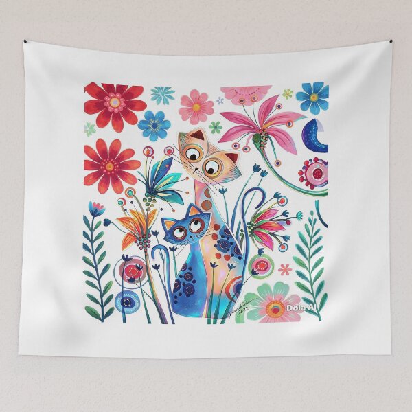 Item preview, Whimsical Cats in a Colorful Flower Garden designed and sold by MyCalmDraw.