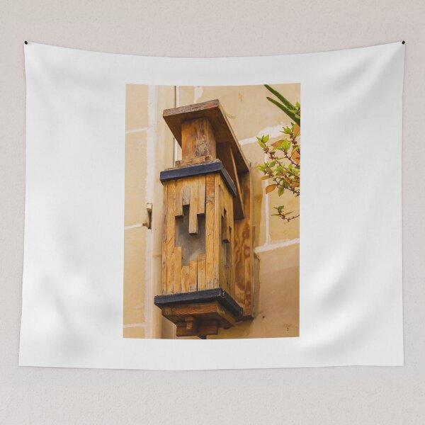 Item preview, Rustic Wooden Wall Lantern Mounted Outside Building With Geometric Cutouts And Weathered Finish designed and sold by Nmallia.