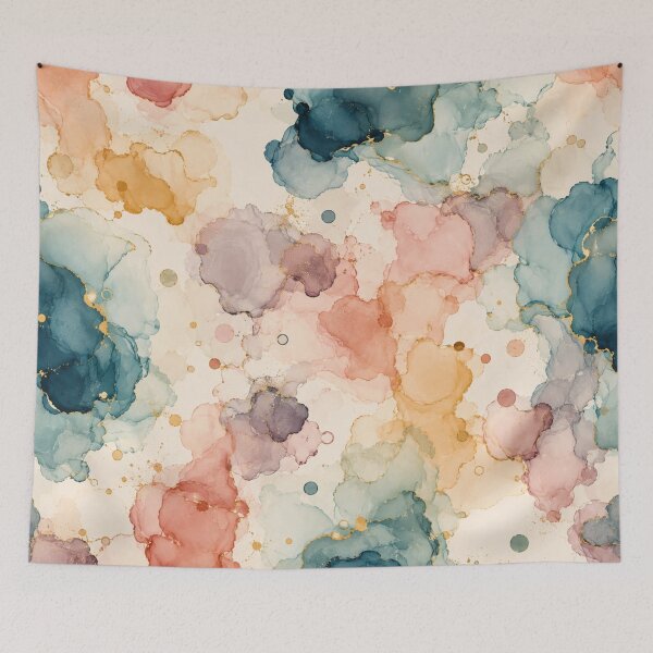 Item preview, Abstract Alcohol Ink Marble Pattern Teal Gold Foil Fluid Art designed and sold by QCena.