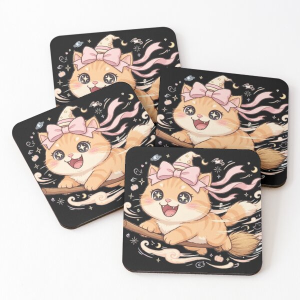 Item preview, Cute Halloween Witch Cat Flying Broom Magic designed and sold by Moody Vibes Studio.