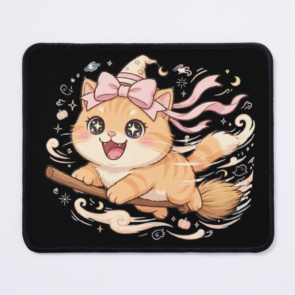 Item preview, Cute Halloween Witch Cat Flying Broom Magic designed and sold by Moody Vibes Studio.