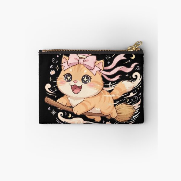 Item preview, Cute Halloween Witch Cat Flying Broom Magic designed and sold by Moody Vibes Studio.
