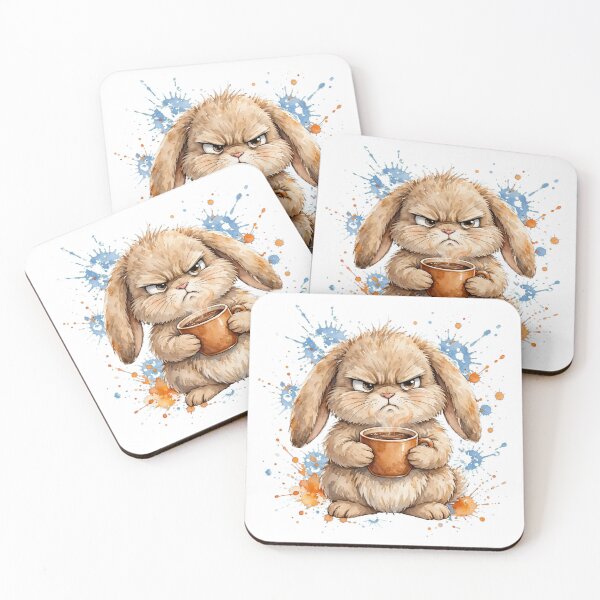 Item preview, TITLE Grumpy Bunny With Coffee - Don't Talk To Me Before Caffeine - Funny Watercolor designed and sold by ExpressoJungle.
