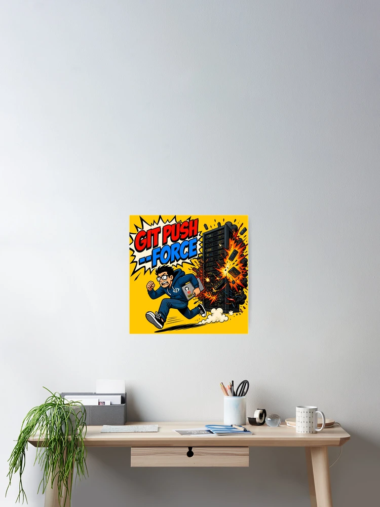 Thumbnail 2 of 3, Poster, Git Push Force Production Exploding Server Funny Coder designed and sold by ThirdShiftLab.