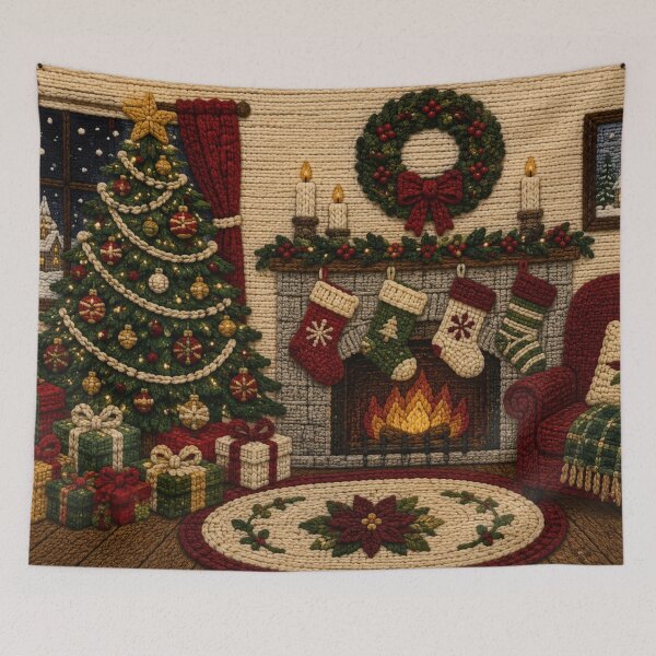 Item preview, Cozy Knitted Christmas Fireplace Holiday Art designed and sold by GSizzle1.