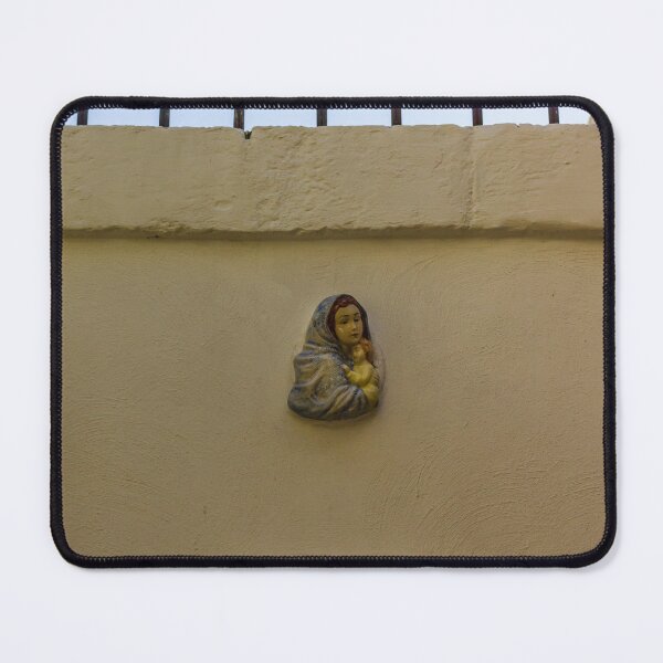 Item preview, Small Virgin Mary Wall Plaque Above Arched Doorway With Iron Fence and Mediterranean Light designed and sold by Nmallia.