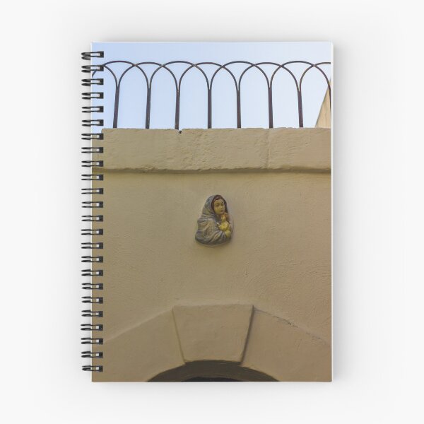 Item preview, Small Virgin Mary Wall Plaque Above Arched Doorway With Iron Fence and Mediterranean Light designed and sold by Nmallia.